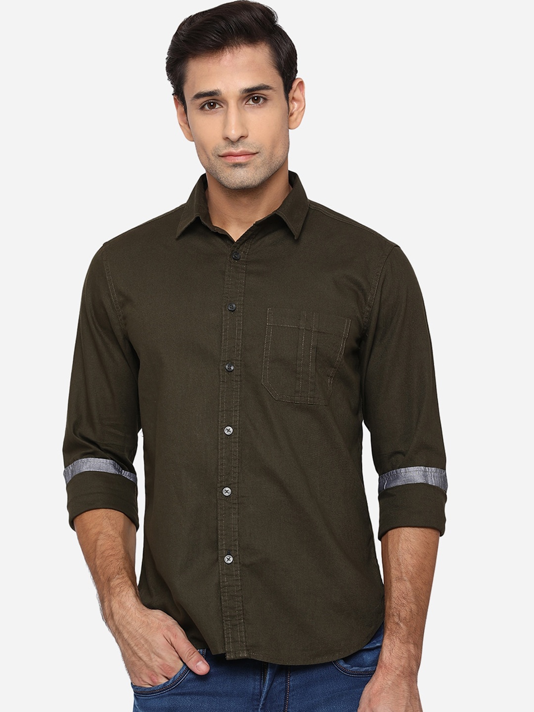 

Greenfibre Men Green Slim Fit Opaque Casual Shirt