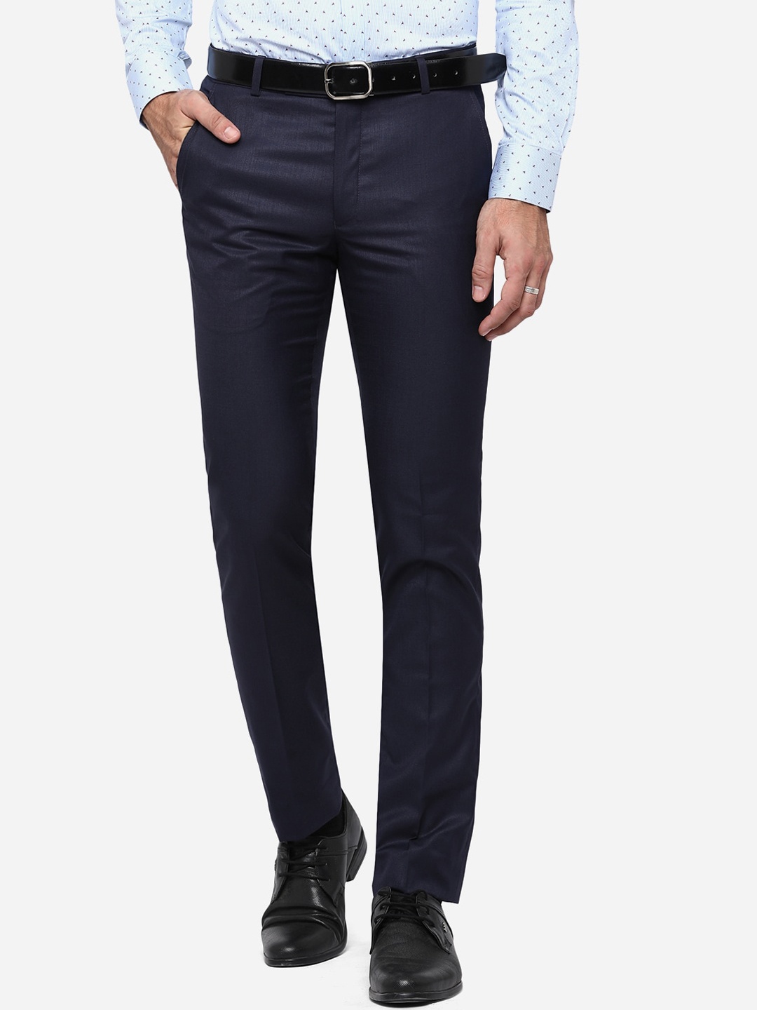 

Greenfibre Men Navy Blue Slim Fit Formal Trousers