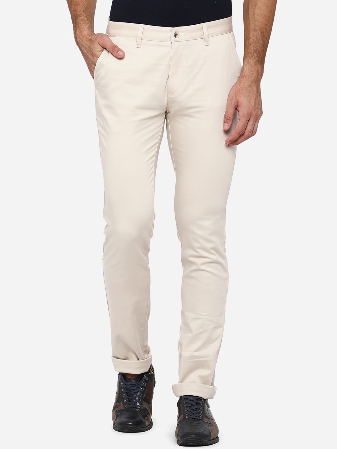 

Greenfibre Men Cream-Coloured Slim Fit Trousers