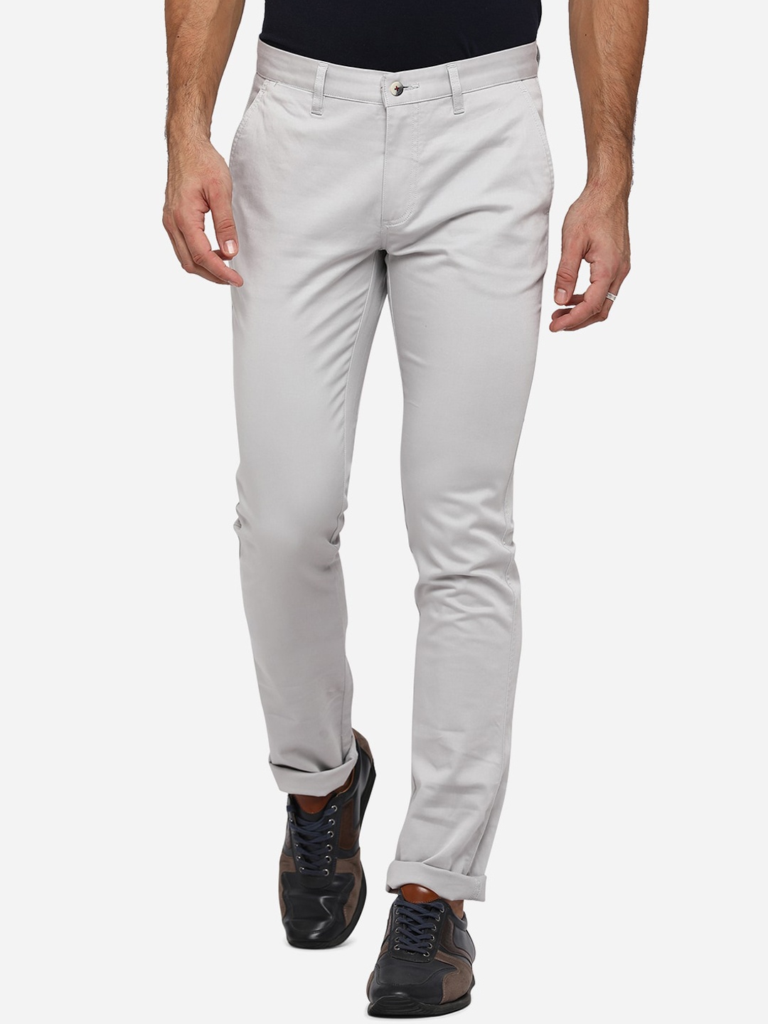 

Greenfibre Men Grey Slim Fit Cotton Chinos Trousers
