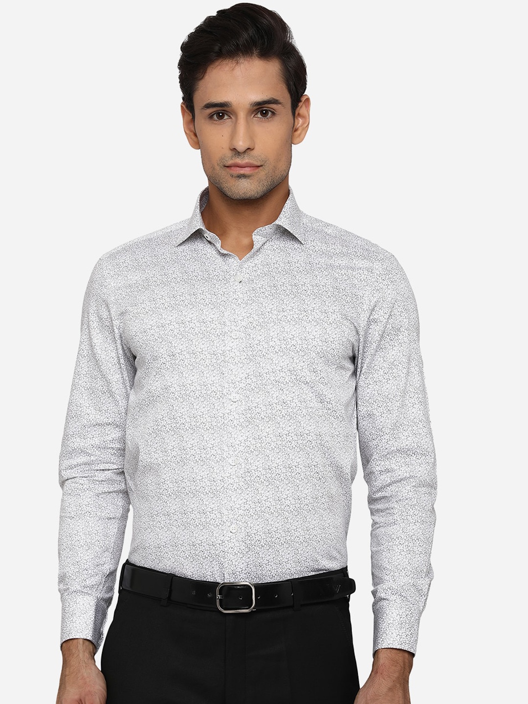 

Greenfibre Men White Slim Fit Opaque Printed Cotton Formal Shirt