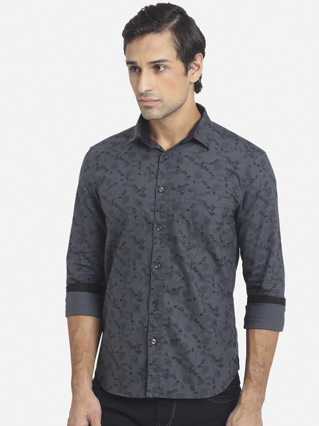 

Greenfibre Men Grey Slim Fit Opaque Printed Casual Shirt