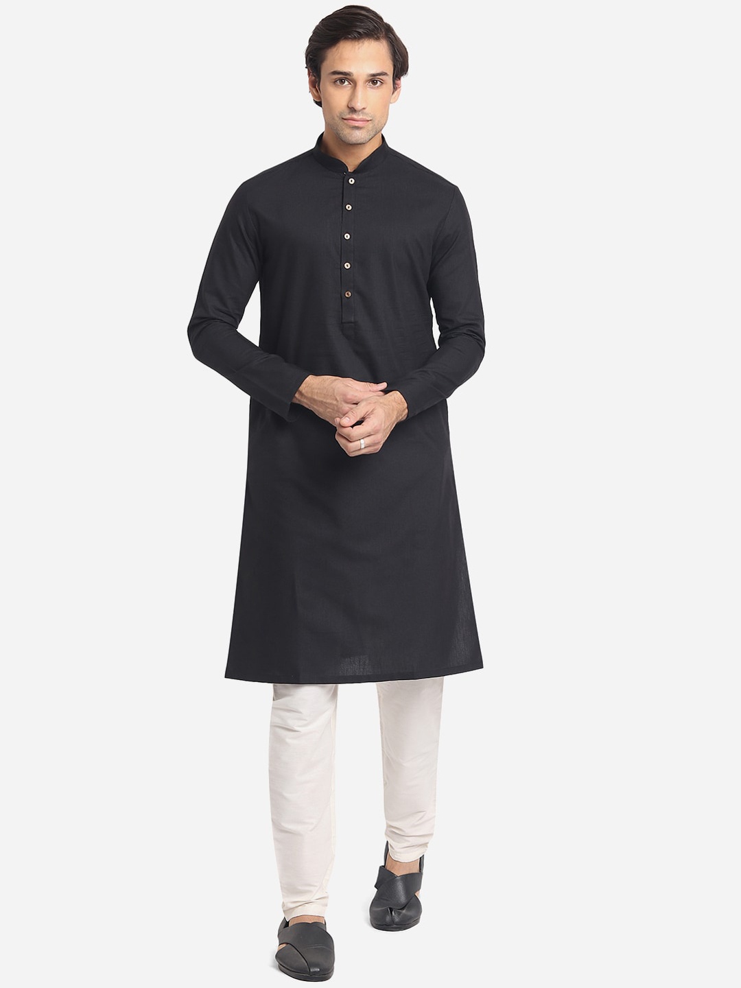 

Greenfibre Men Black Pure Cotton Kurta