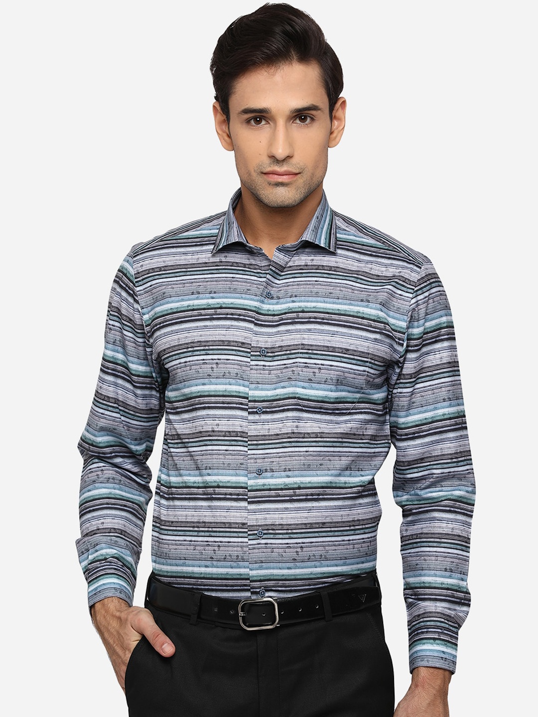 

Greenfibre Men Multicoloured Slim Fit Horizontal Stripes Opaque Striped Formal Shirt, Multi