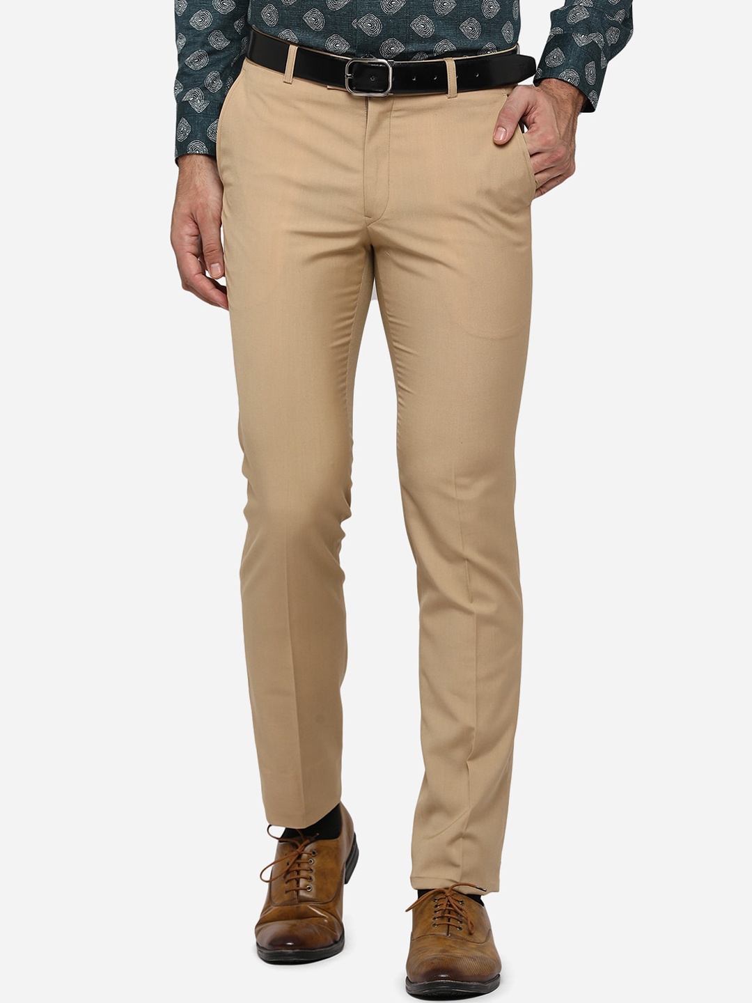 

Greenfibre Men Beige Slim Fit Formal Trousers, Khaki