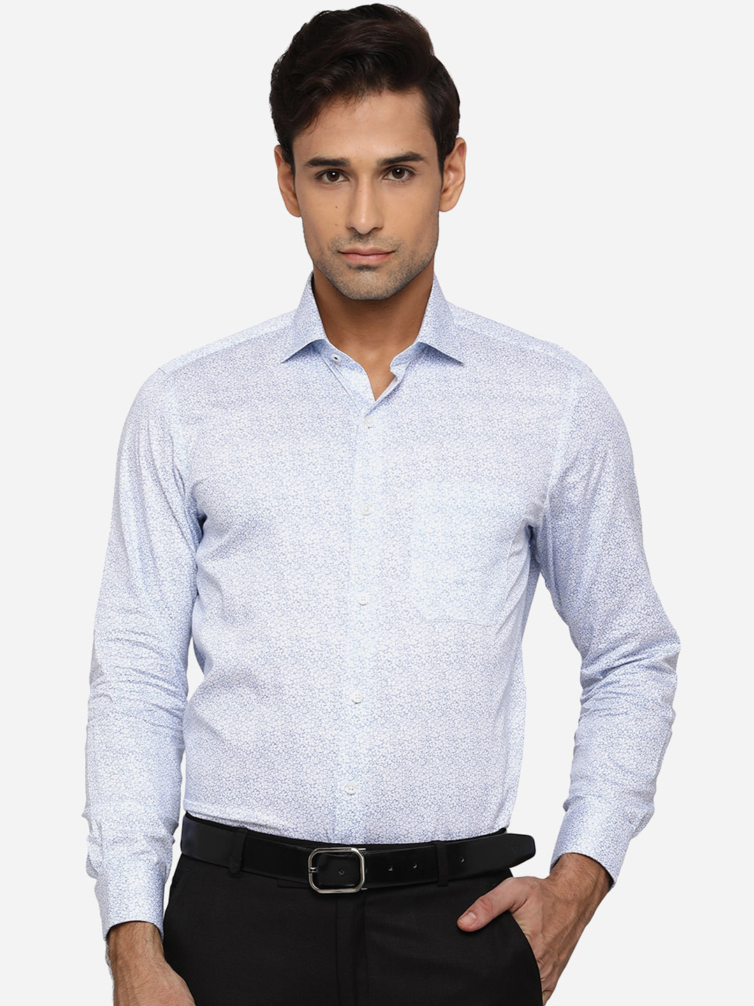 

Greenfibre Men Blue Slim Fit Opaque Printed Cotton Formal Shirt