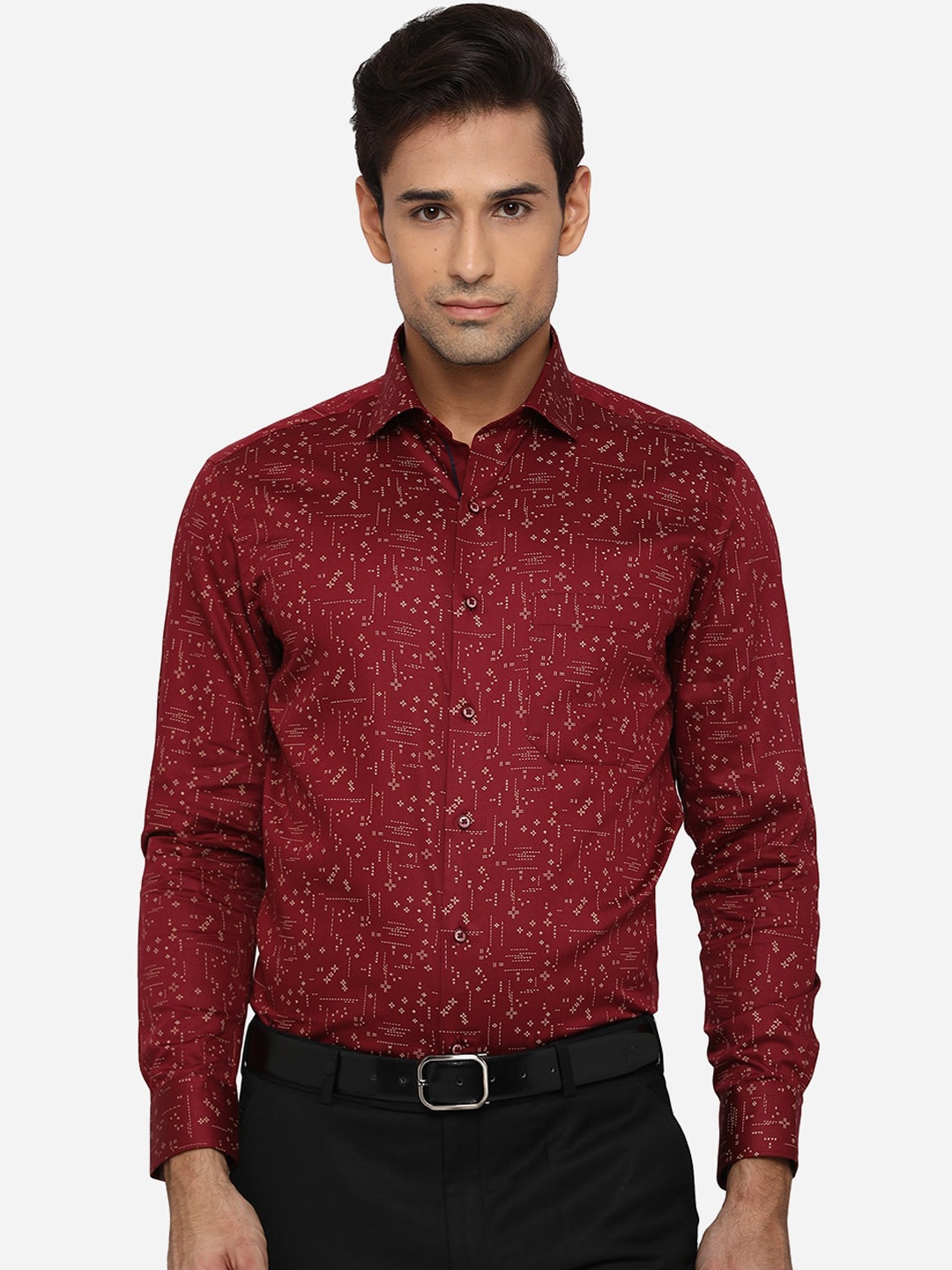 

Greenfibre Men Maroon Slim Fit Printed Formal Shirt