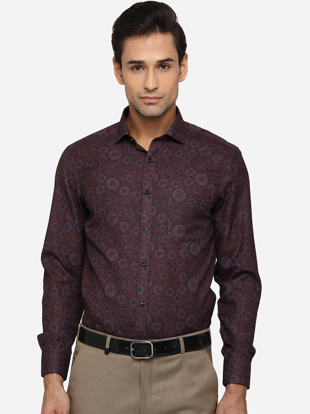 

Greenfibre Men Brown Slim Fit Printed Pure Cotton Formal Shirt