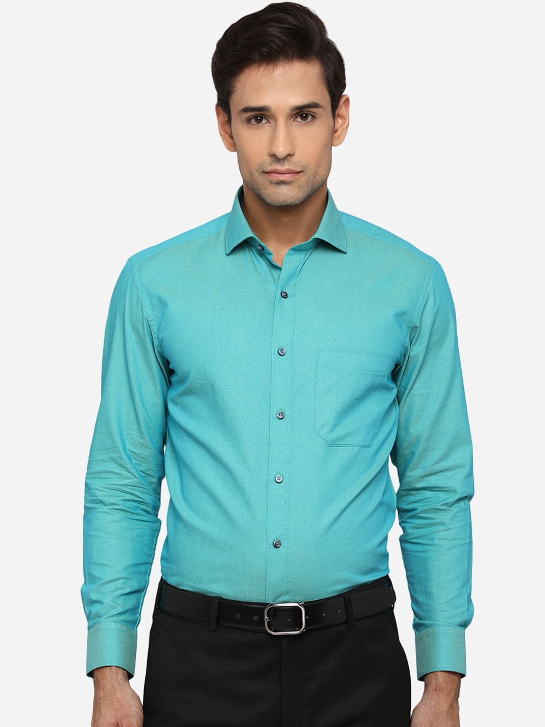 

Greenfibre Men Blue Slim Fit Pure Cotton Formal Shirt