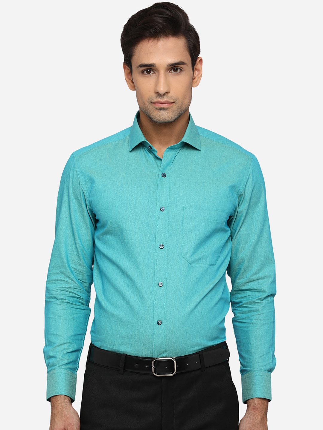 

Greenfibre Men Pure Cotton Blue Solid Slim Fit Formal Shirt