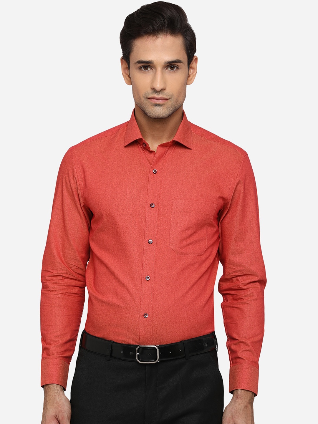 

Greenfibre Men Orange Slim Fit Opaque Pure Cotton Formal Shirt