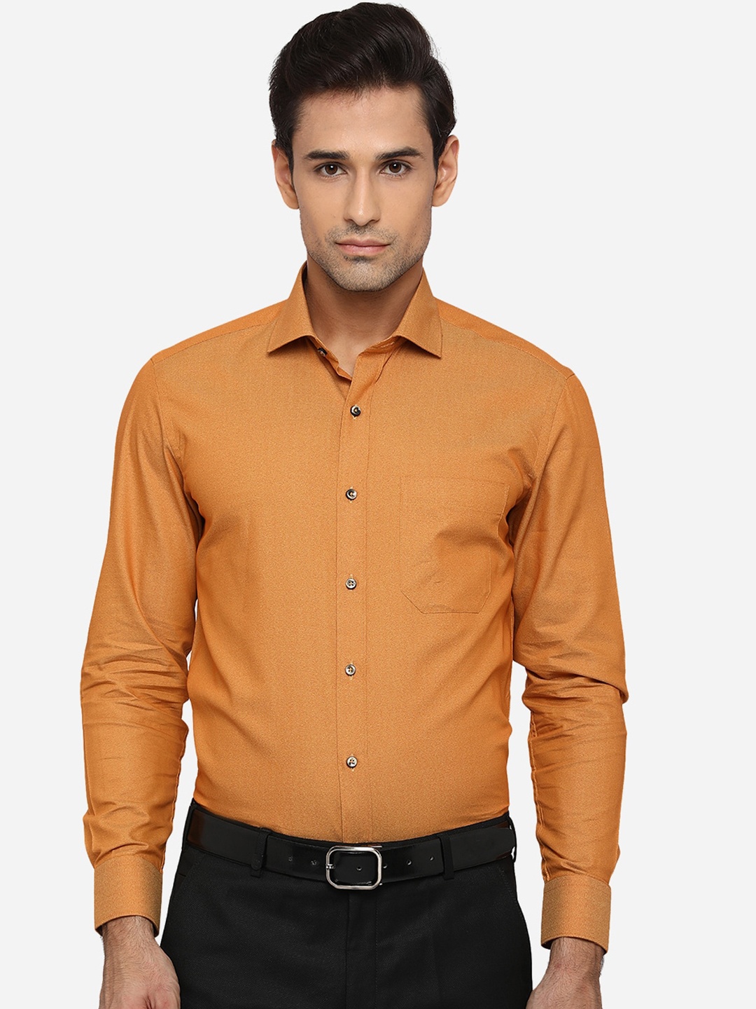 

Greenfibre Men Mustard Yellow Slim Fit Opaque Pure Cotton Formal Shirt