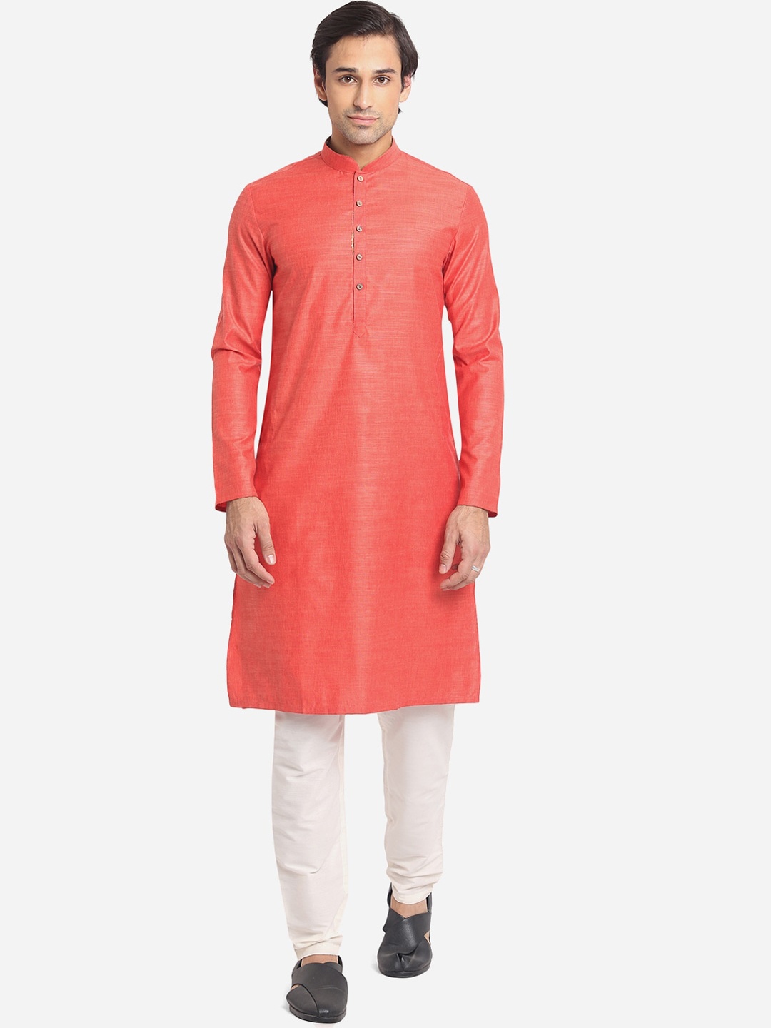 

Greenfibre Men Red Flared Sleeves Thread Work Kurta