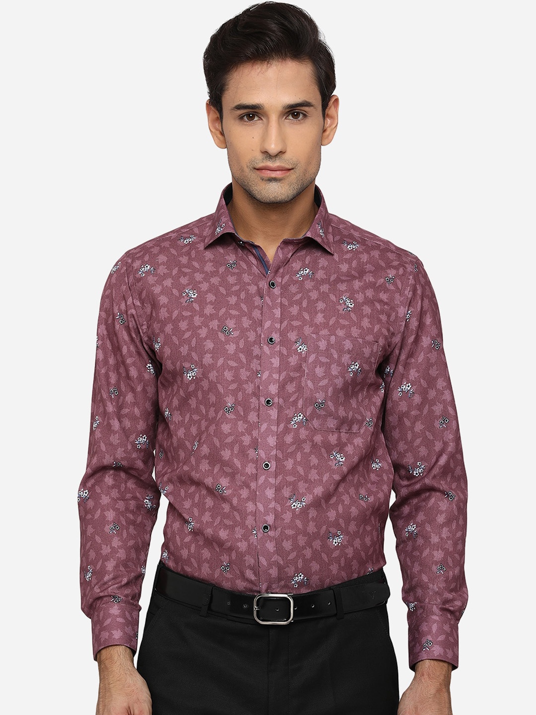 

Greenfibre Men Purple Slim Fit Floral Opaque Printed Formal Shirt