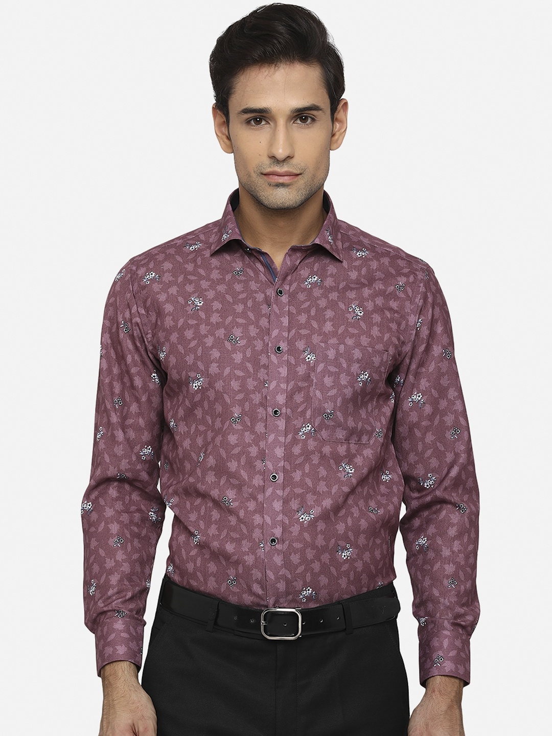 

Greenfibre Men Purple Slim Fit Floral Opaque Printed Formal Shirt