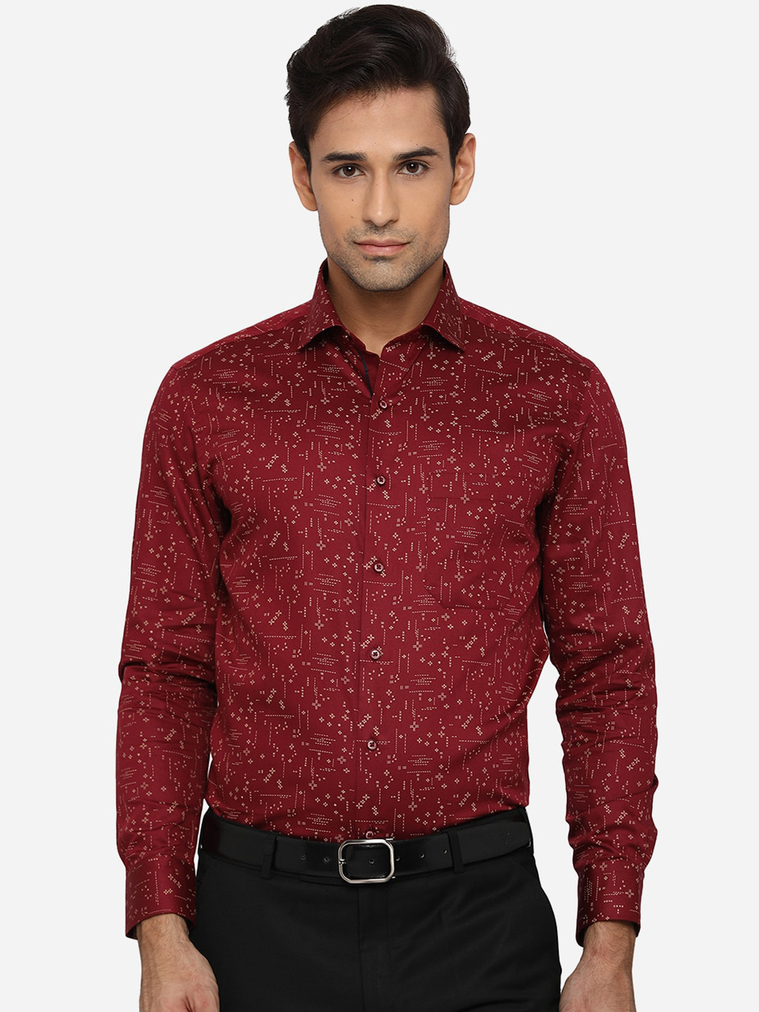 

Greenfibre Men Maroon Slim Fit Floral Opaque Printed Formal Shirt
