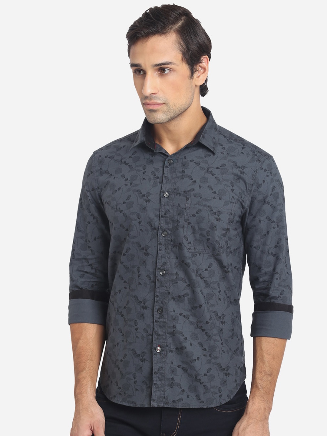 

Greenfibre Men Grey Slim Fit Floral Opaque Printed Casual Shirt