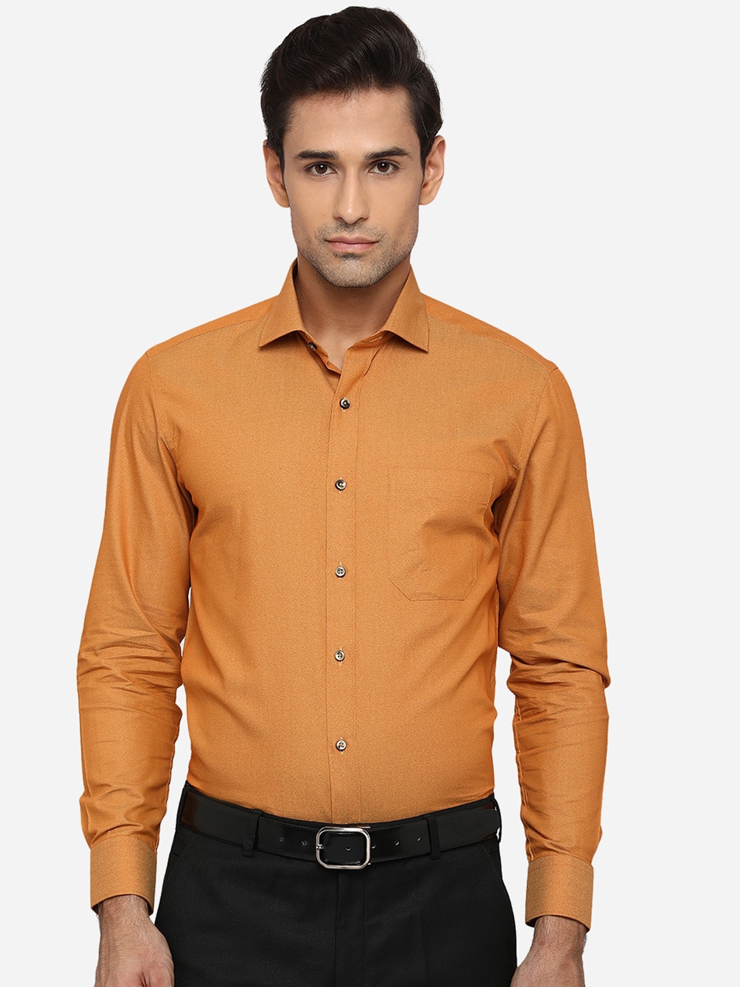 

Greenfibre Men Slim Fit Opaque Pure Cotton Formal Shirt, Mustard