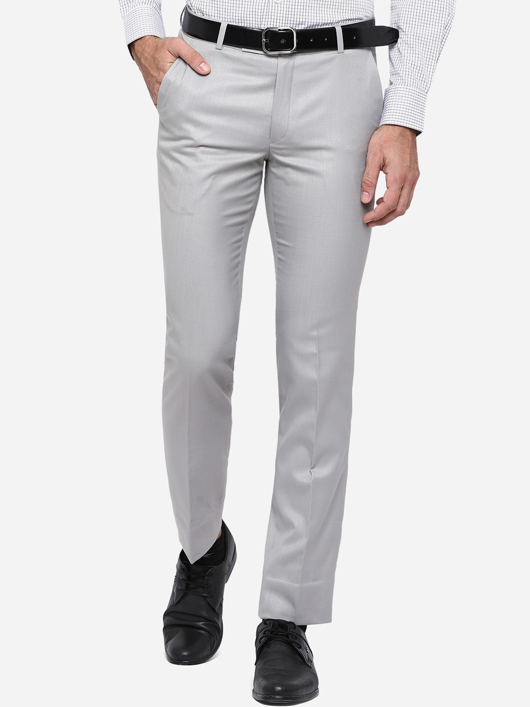 

Greenfibre Men Grey Solid Slim Fit Formal Trousers