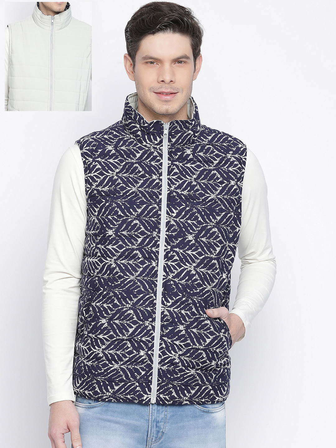 

Oxolloxo Men Navy Blue Floral Tailored Jacket