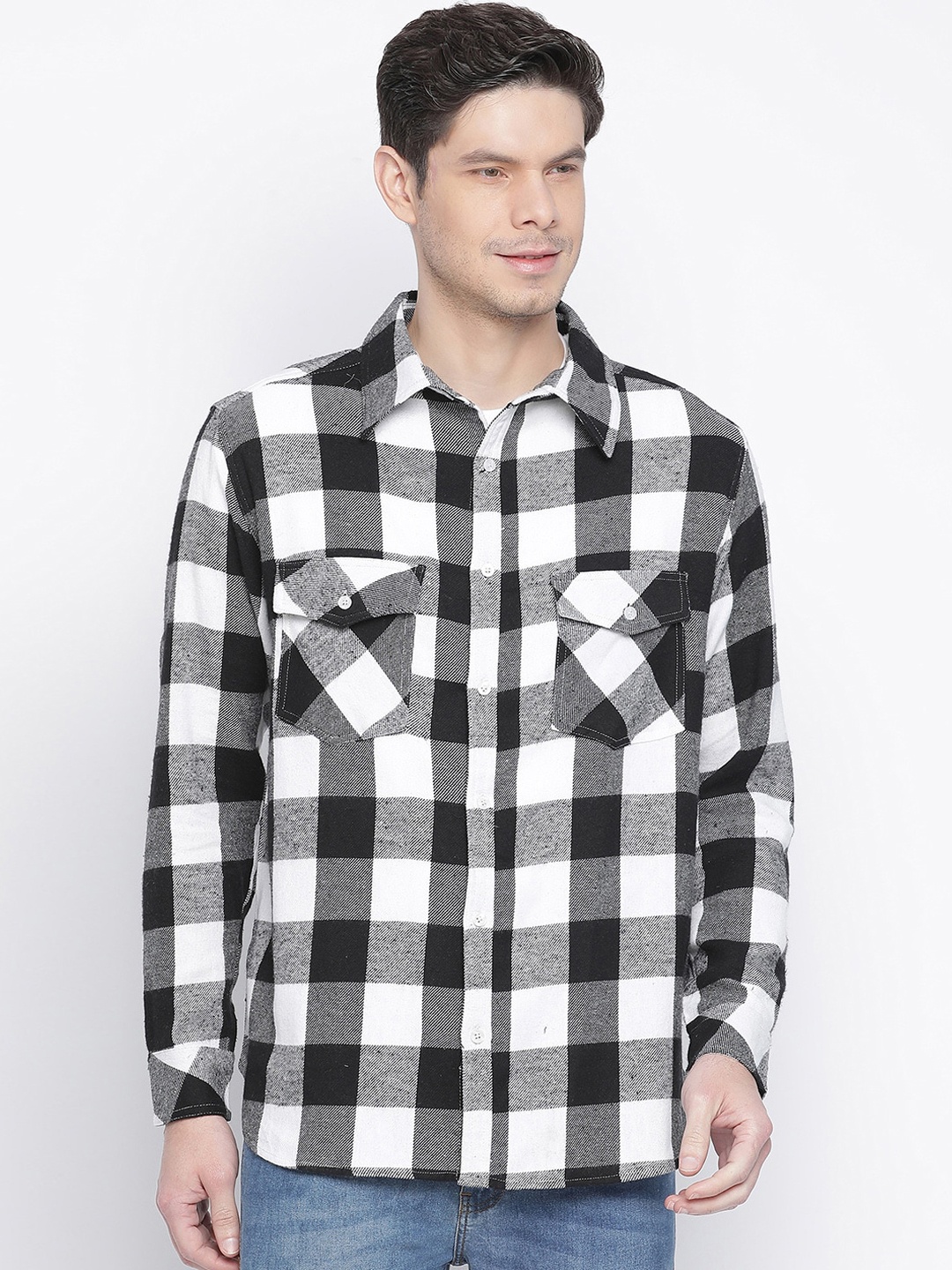 

Oxolloxo Men Black Gingham Checks Opaque Cotton Casual Shirt
