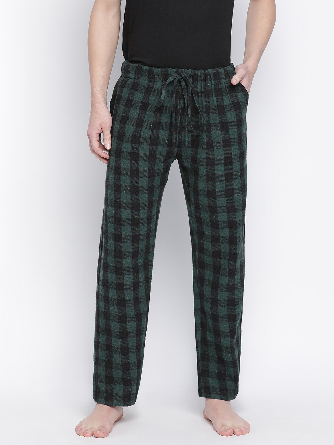 

Oxolloxo Men Green Checked Cotton Lounge Pants