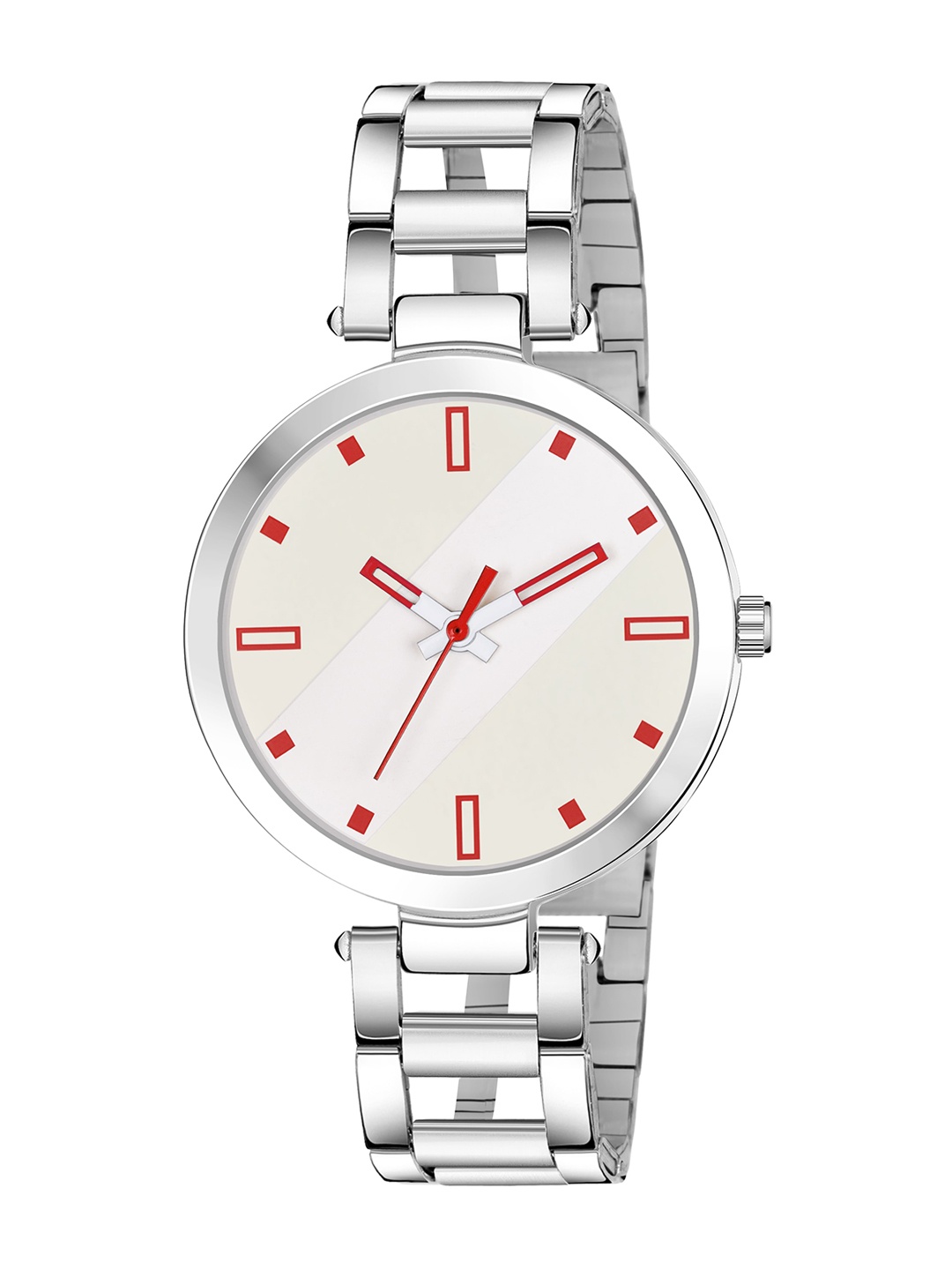 

PERCLUTION ENTERPRISE Women Red Mother of Pearl Dial & Silver Toned Stainless Steel Bracelet Style Straps Watch