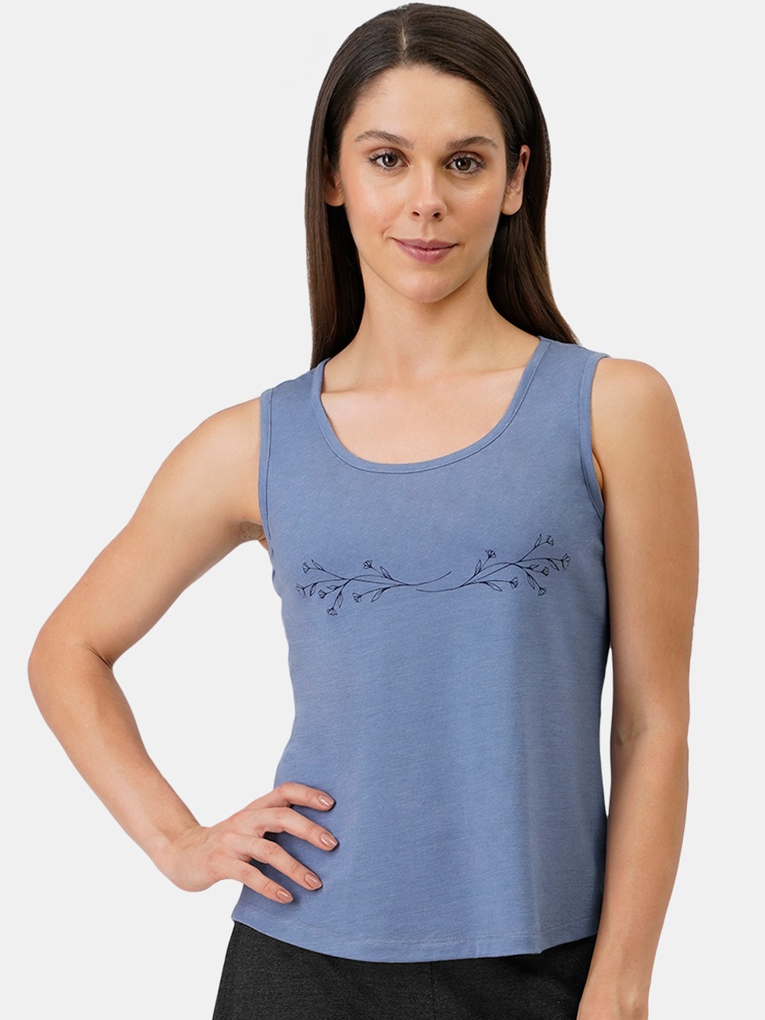 

Amante Women Blue Printed Cotton Tank Lounge Top