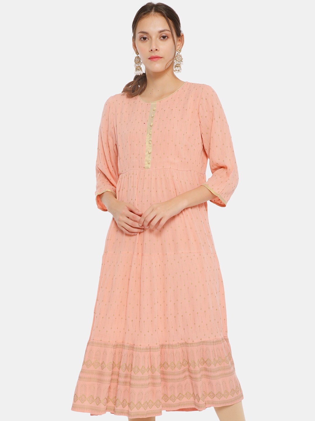

Anahi Women Pink Geometric Printed Flared Kurta