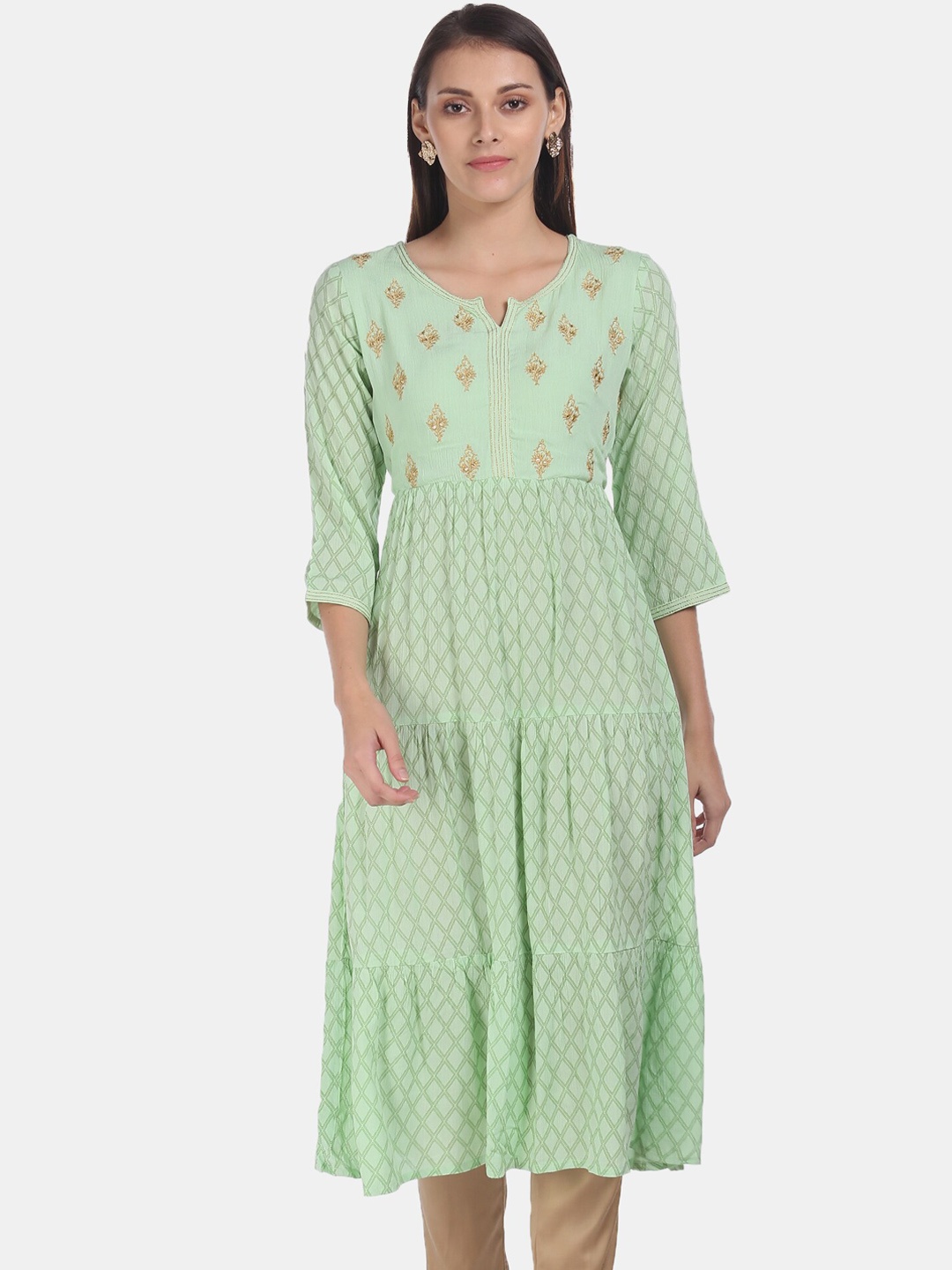 

Anahi Women Green Floral Anarkali Kurta