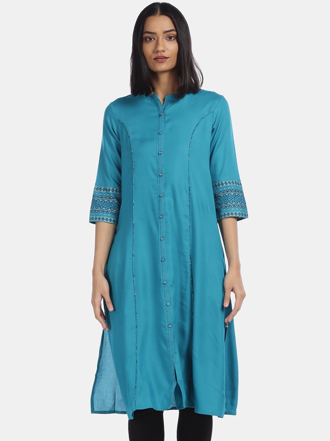 

Karigari Women Blue Solid Panelled A-Line Kurta