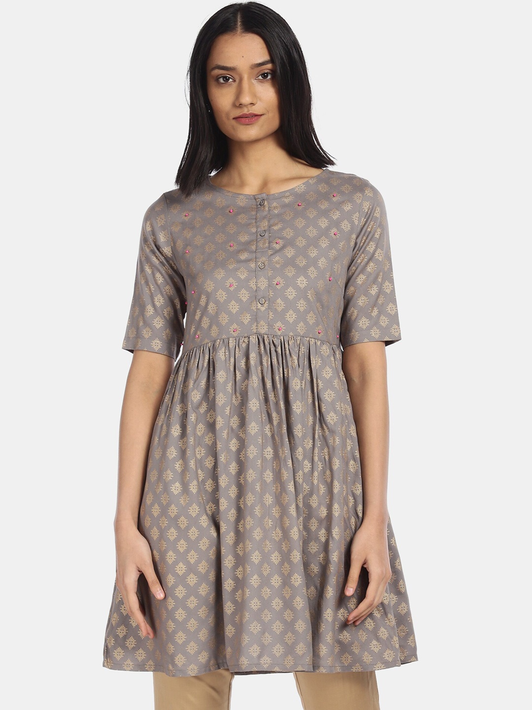 

Karigari Women Grey Ethnic Motifs Kurta