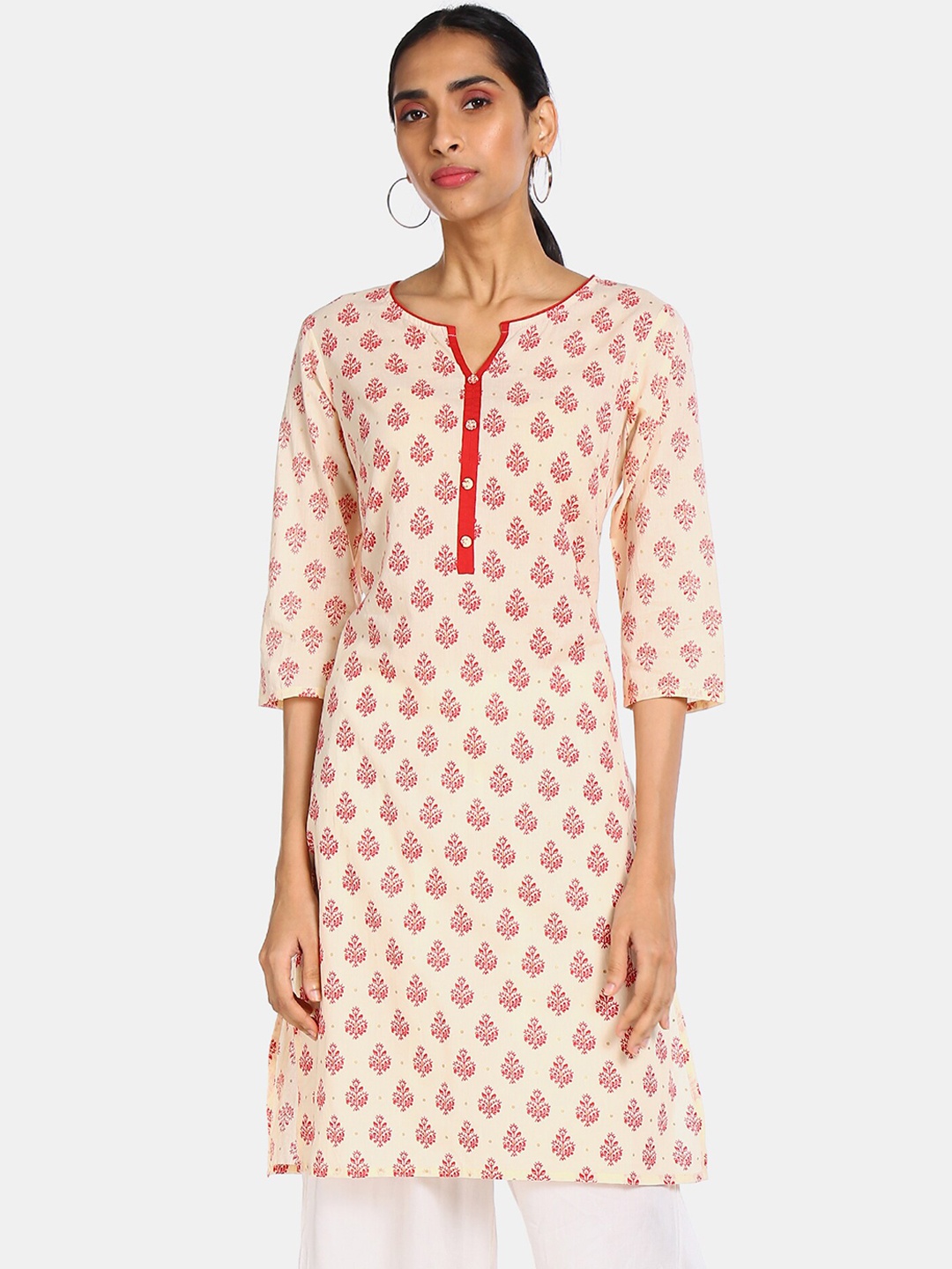 

Karigari Women Pink & Off-White Floral Printed Kurta