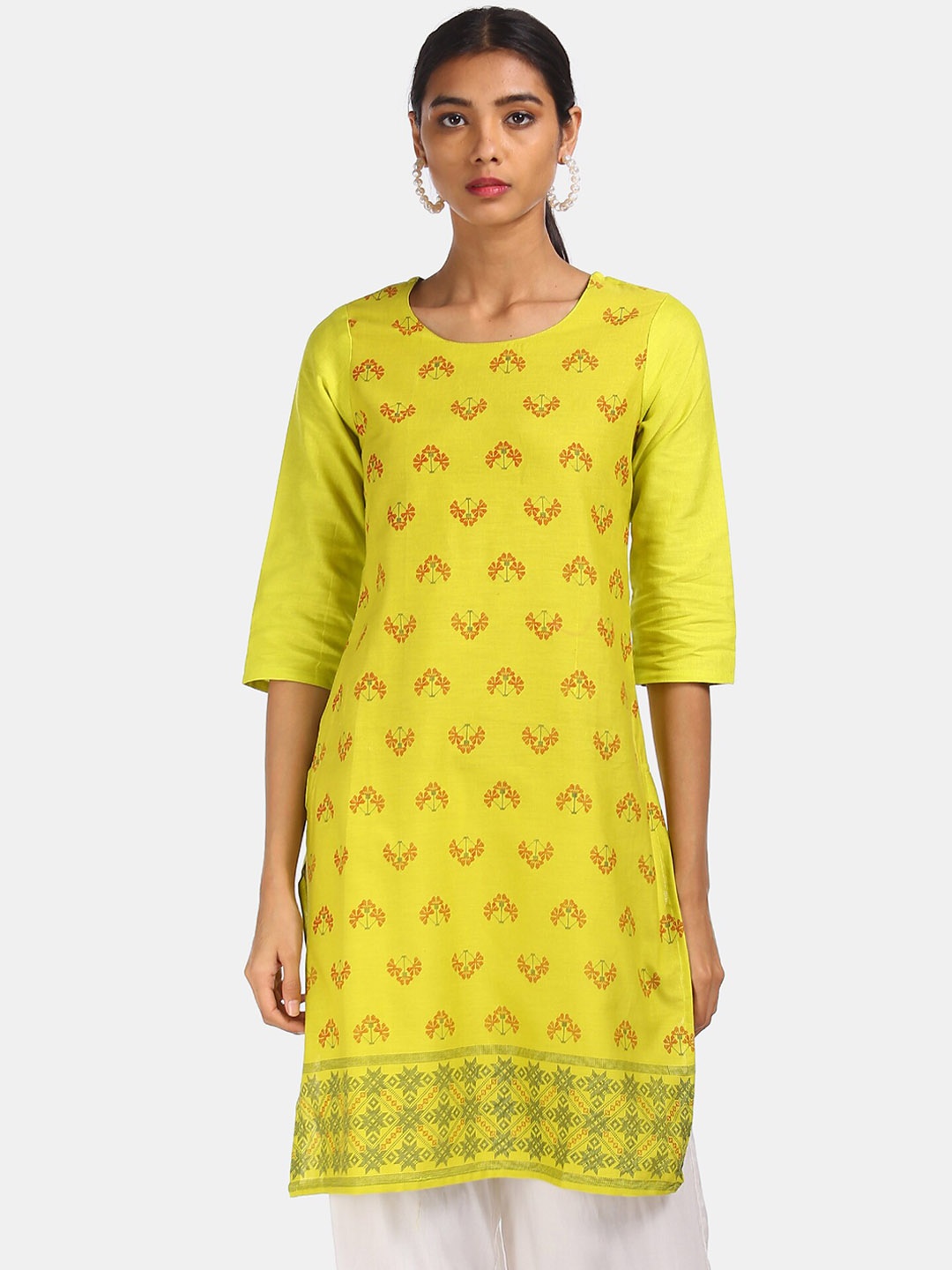 

Karigari Women Lime Green & Red Ethnic Motifs Printed Kurta