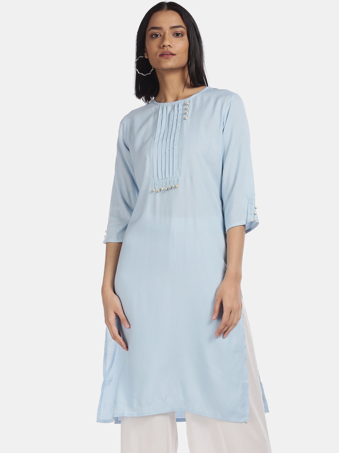 

Karigari Women Blue Beaded Solid Kurta