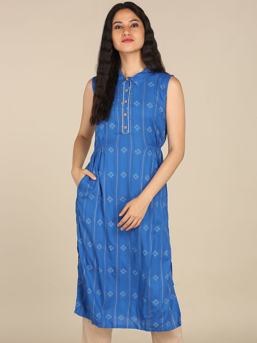 

Karigari Women Blue Geometric Print Dress