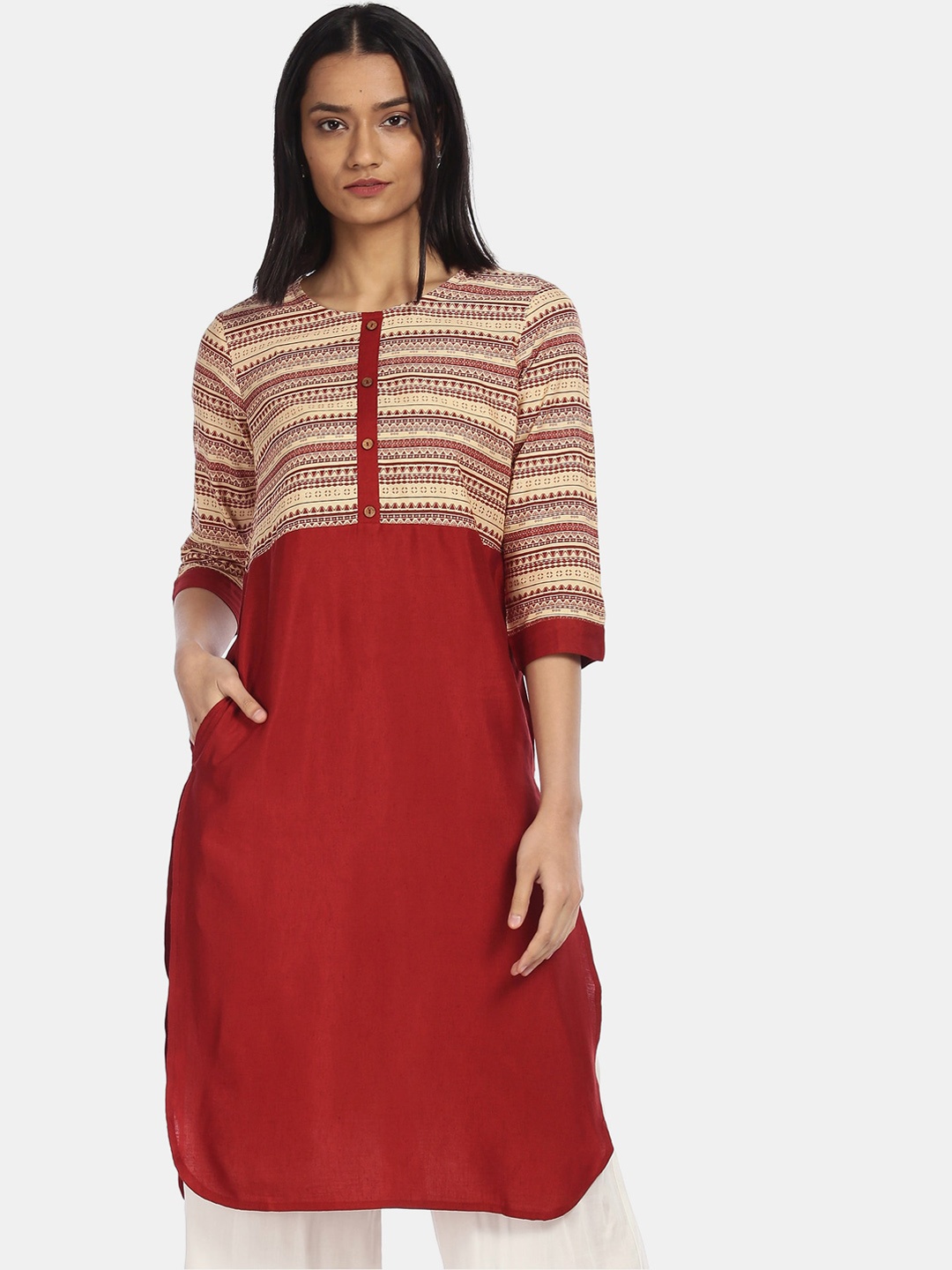 

Karigari Women Red & Beige Aztec Print Kurta