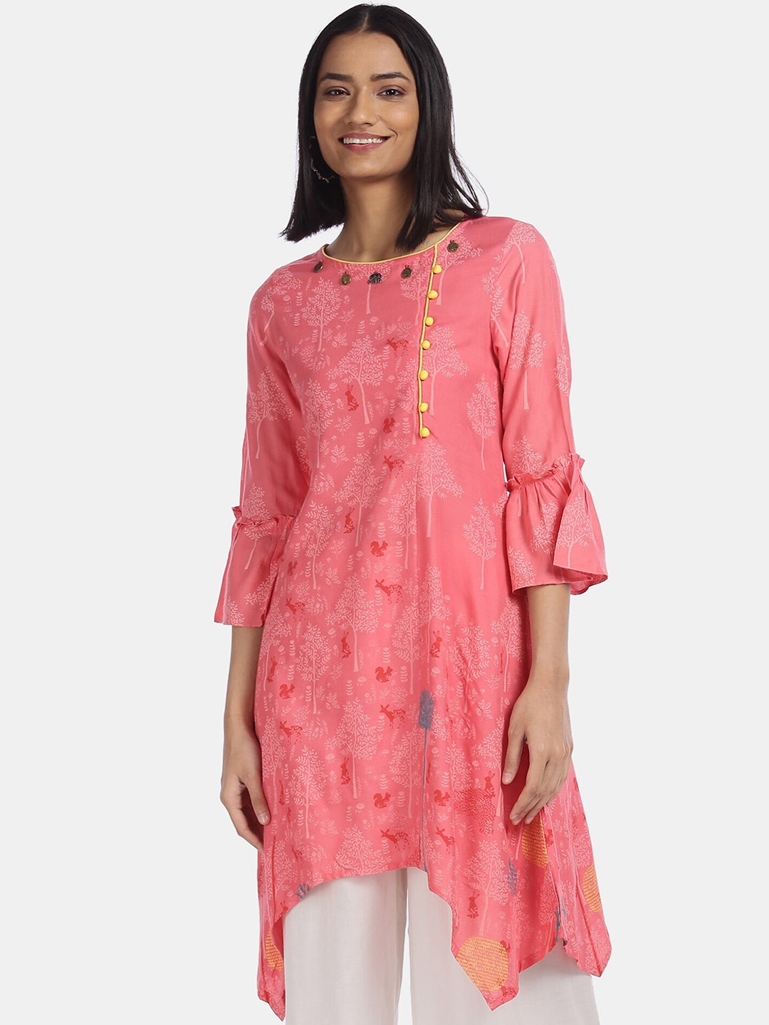 

Karigari Women Pink & White Floral Print Kurta