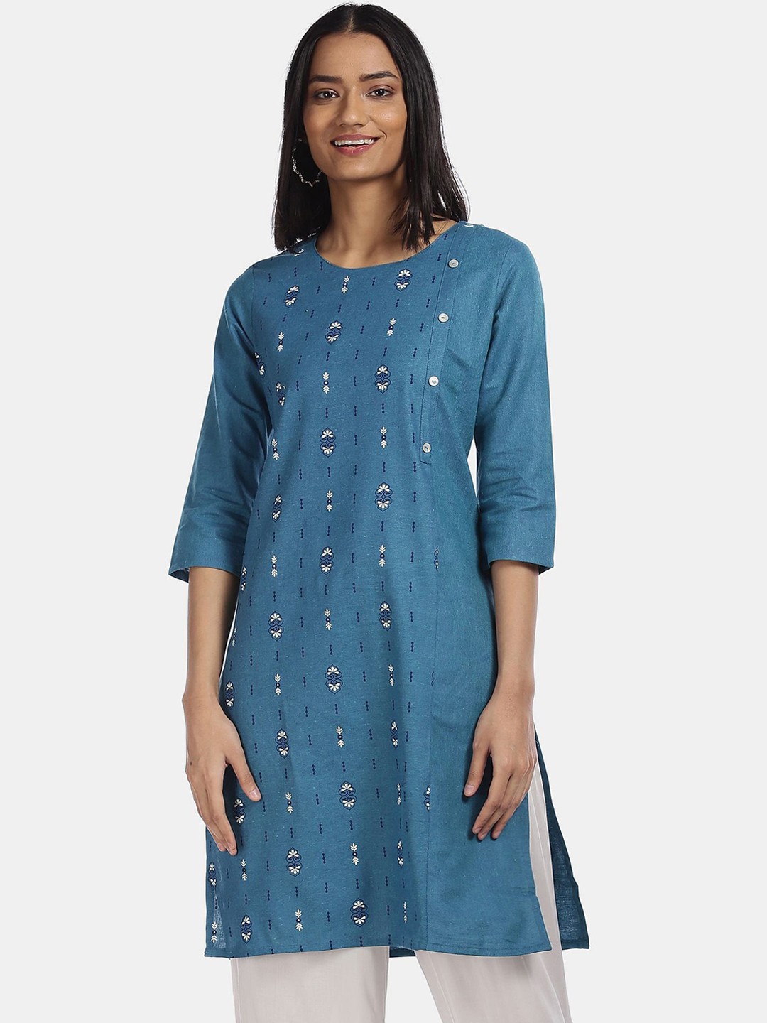 

Karigari Women Blue Ethnic Motifs Printed Kurta