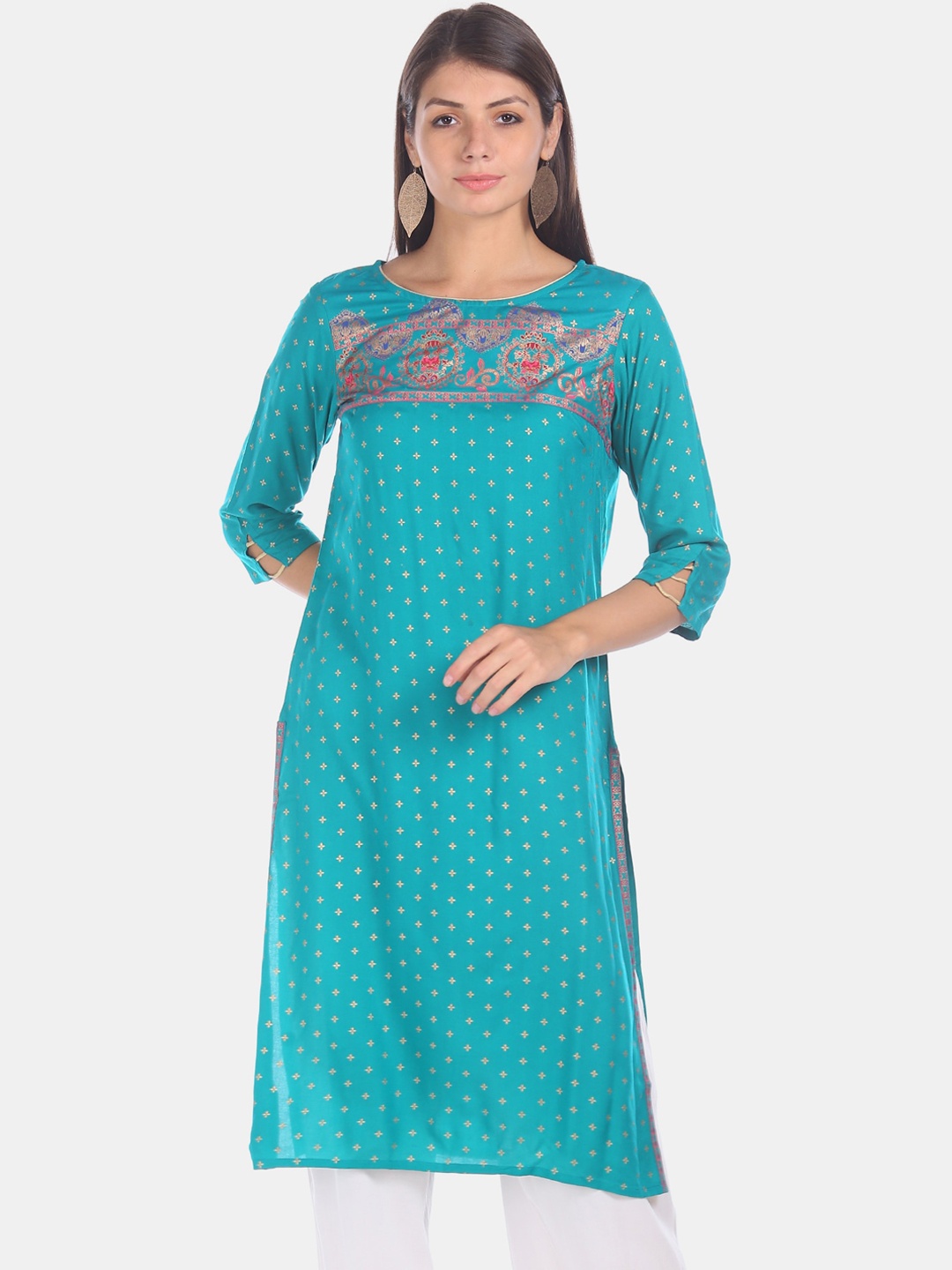 

Karigari Women Turquoise Blue Ethnic Motifs Print Kurta