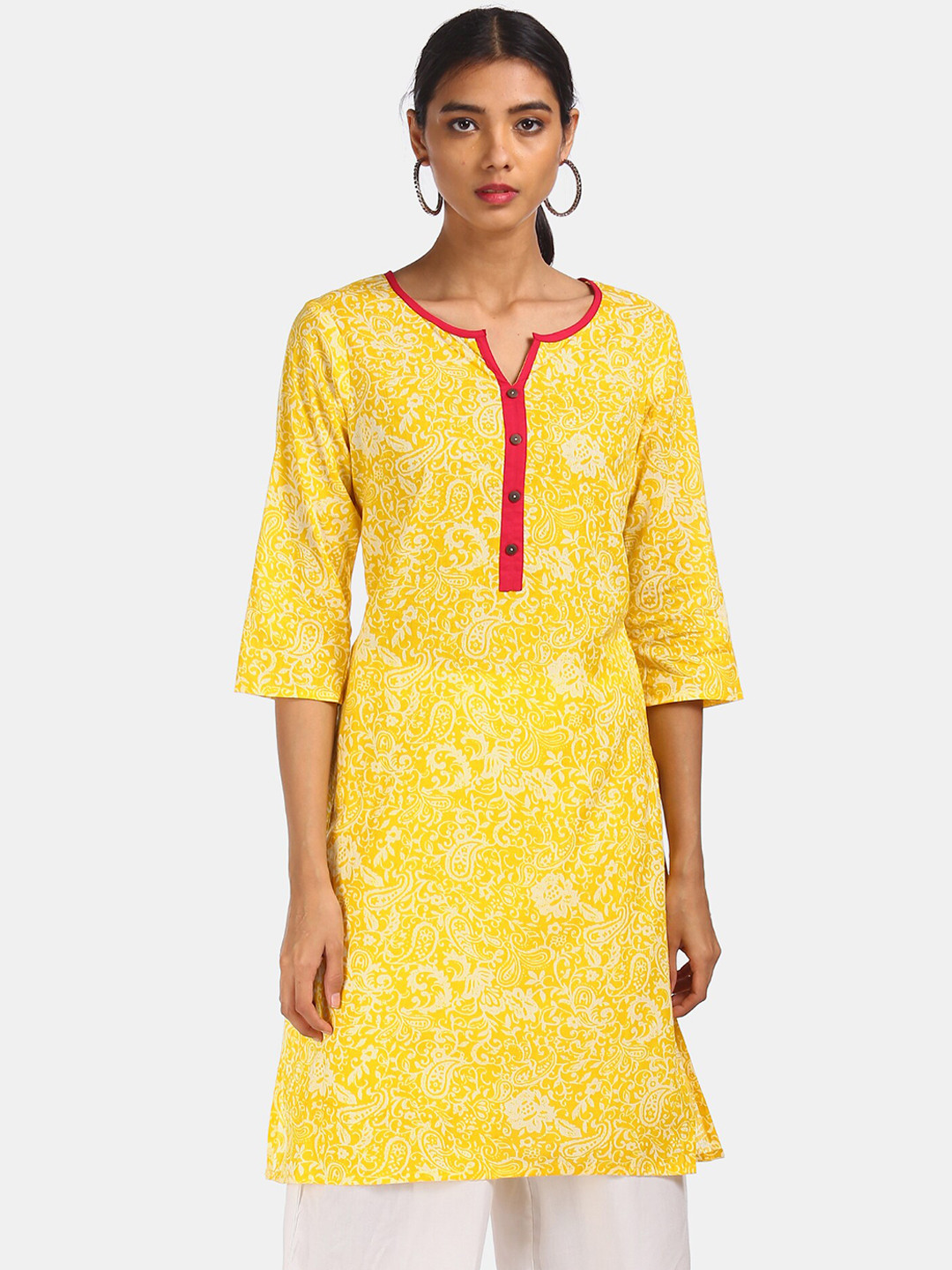 

Karigari Women Yellow & White Ethnic Print Kurta
