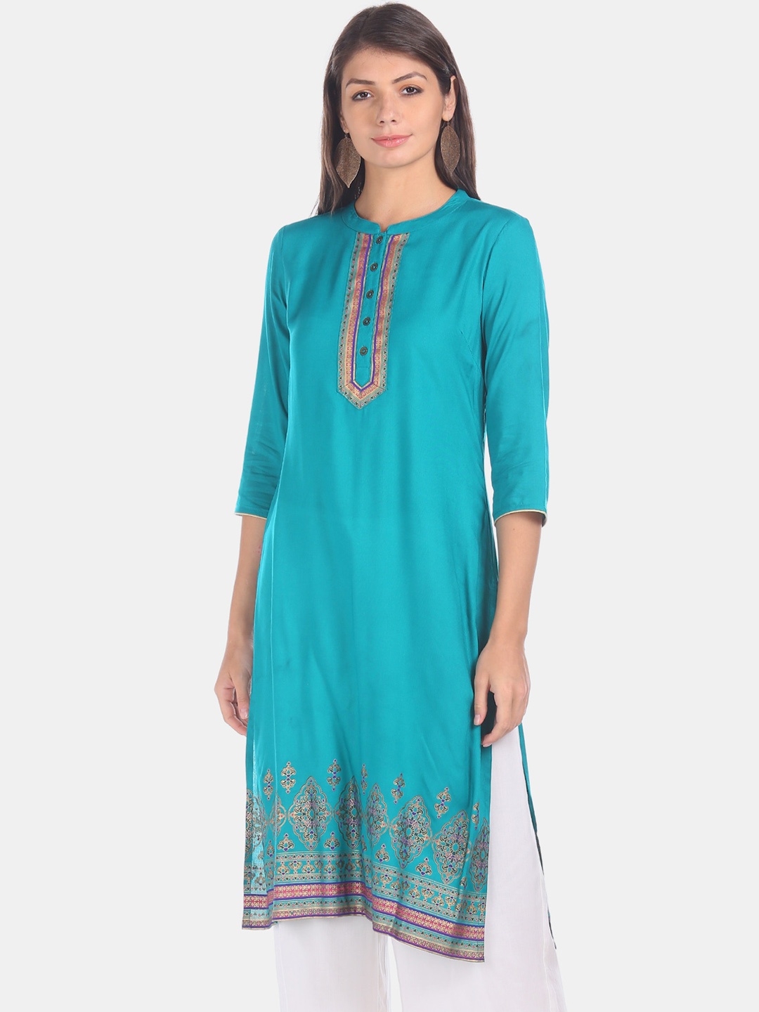 

Karigari Women Blue Ethnic Motifs Print Kurta
