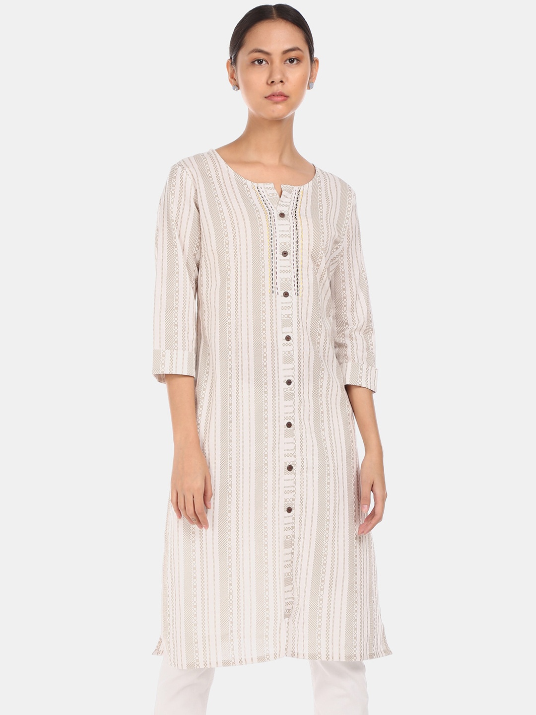 

Karigari Women Off-White Geometric Print Kurta