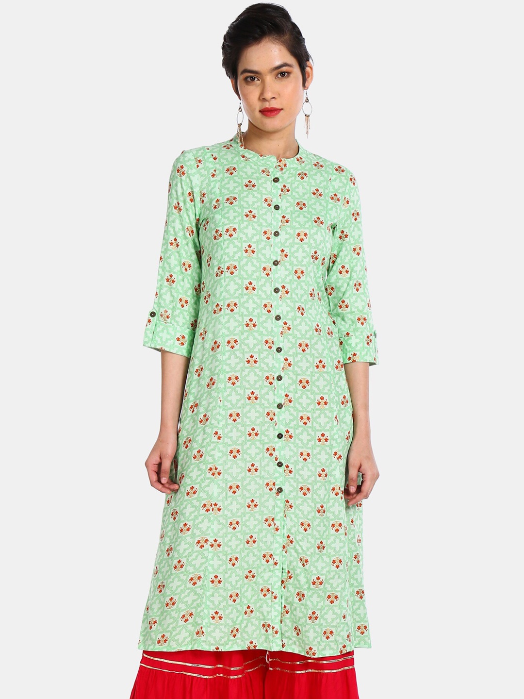 

Karigari Women Green & Red Floral Print Kurta