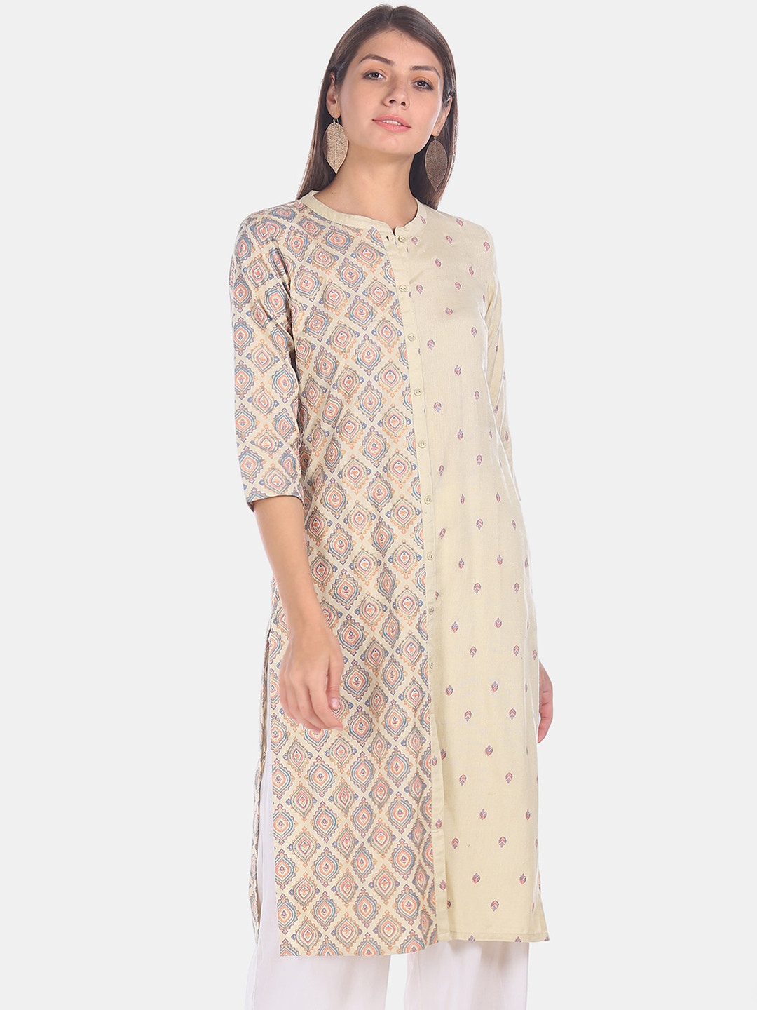 

Karigari Women Beige Ethnic Motifs Print Kurta