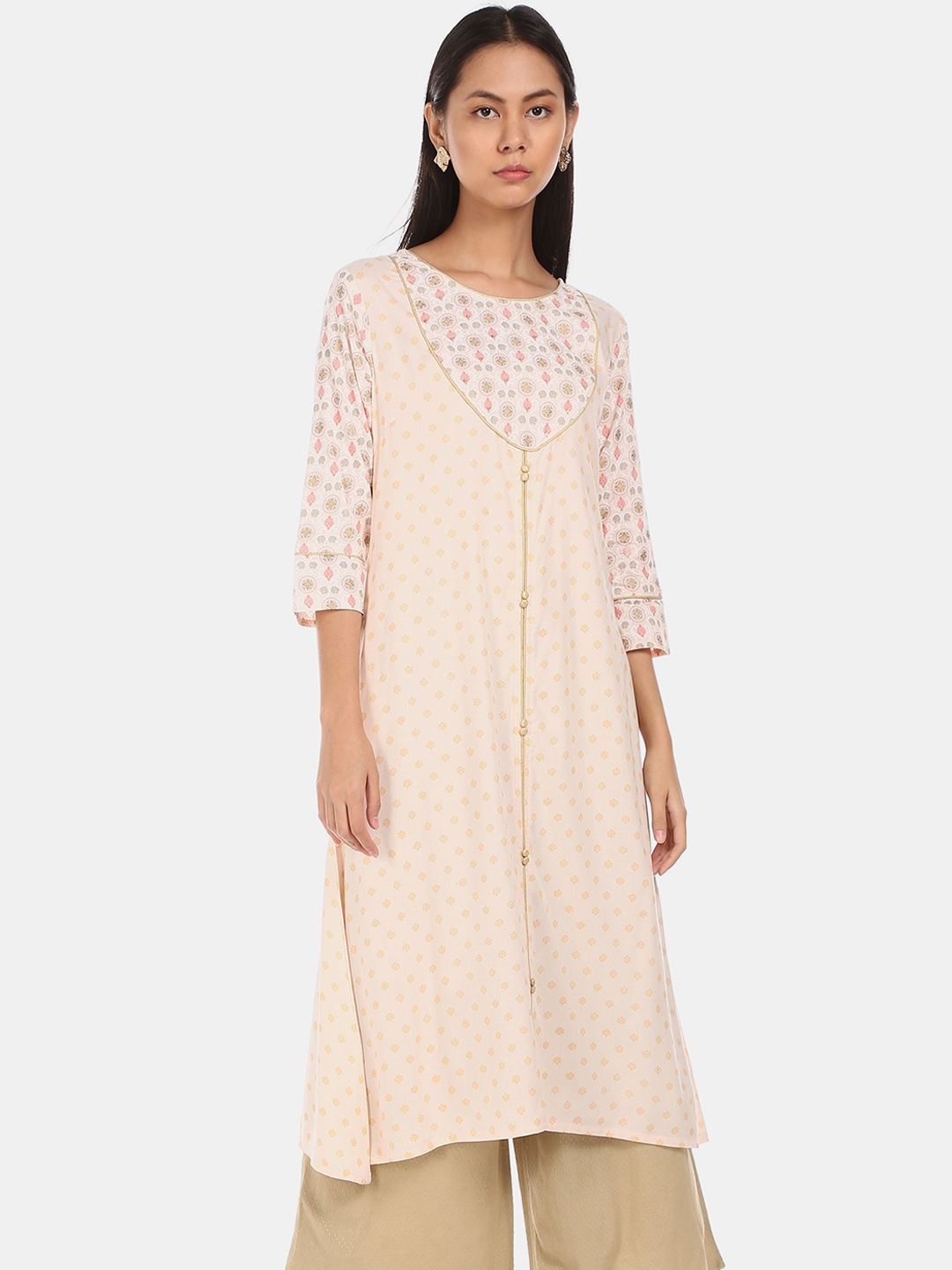 

Karigari Women Pink & White Ethnic Motifs Print Kurta