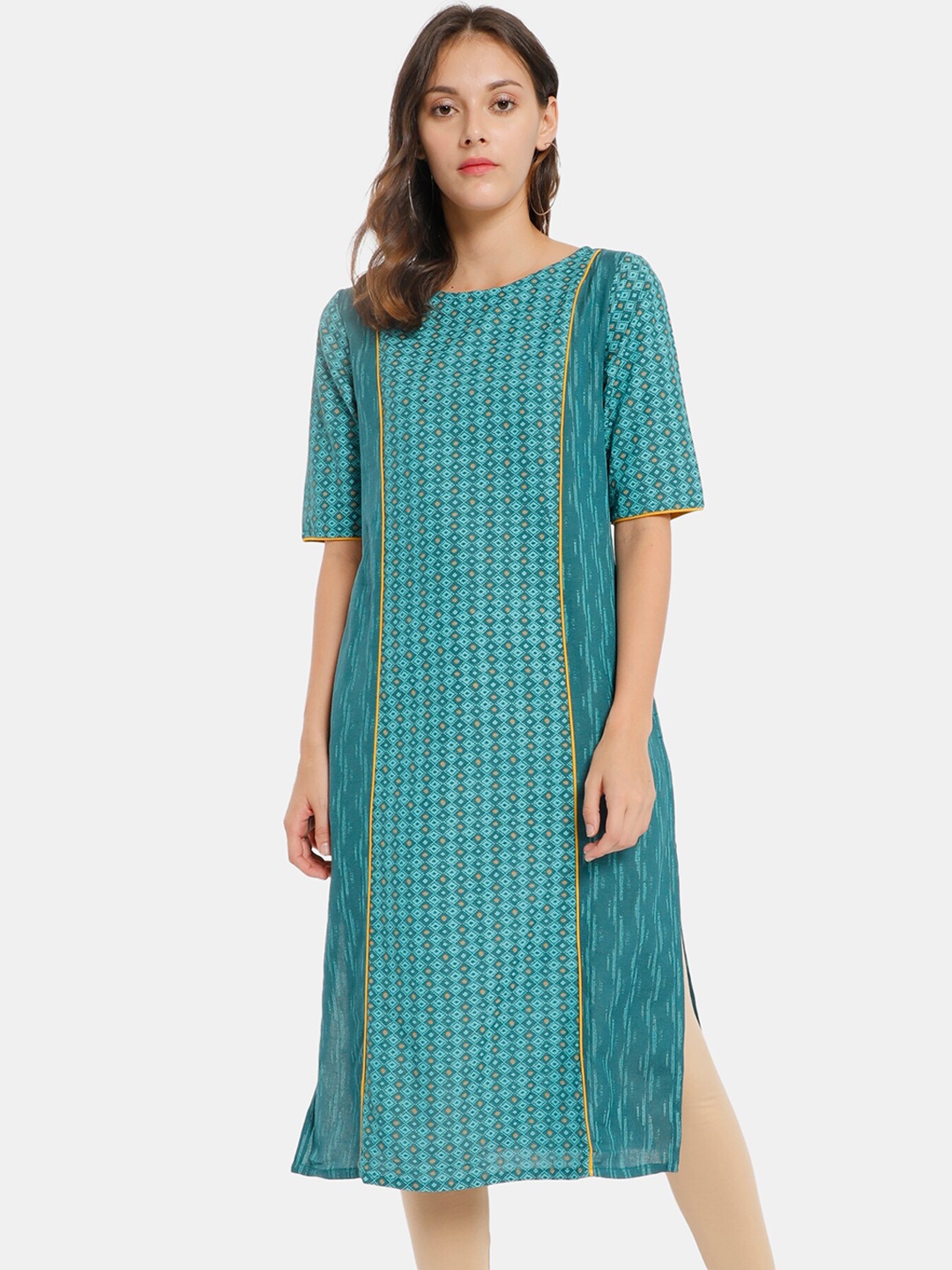 

Karigari Women Blue Geometric Print Kurta