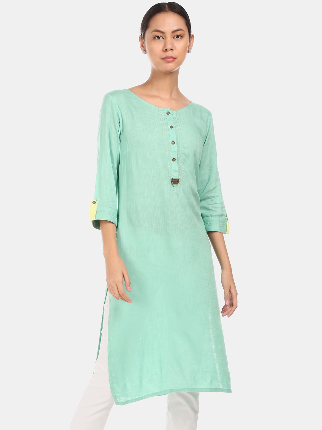 

Karigari Women Green Solid Kurta