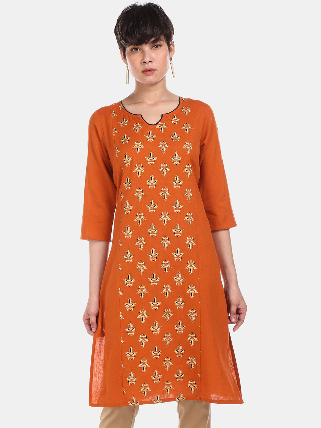 

Karigari Women Orange Ethnic Motifs Printed Kurta