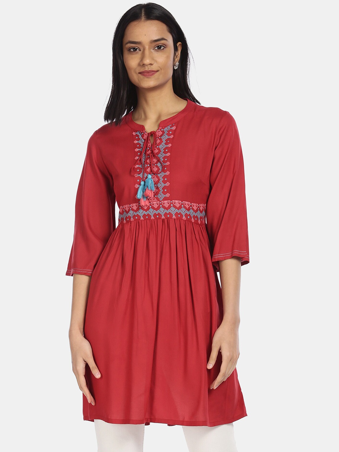 

Karigari Women Red Geometric Print Anarkali Kurta